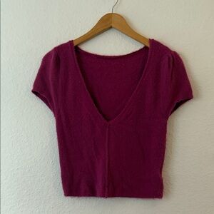 Free People Deep Pink V-Neck Crop Top